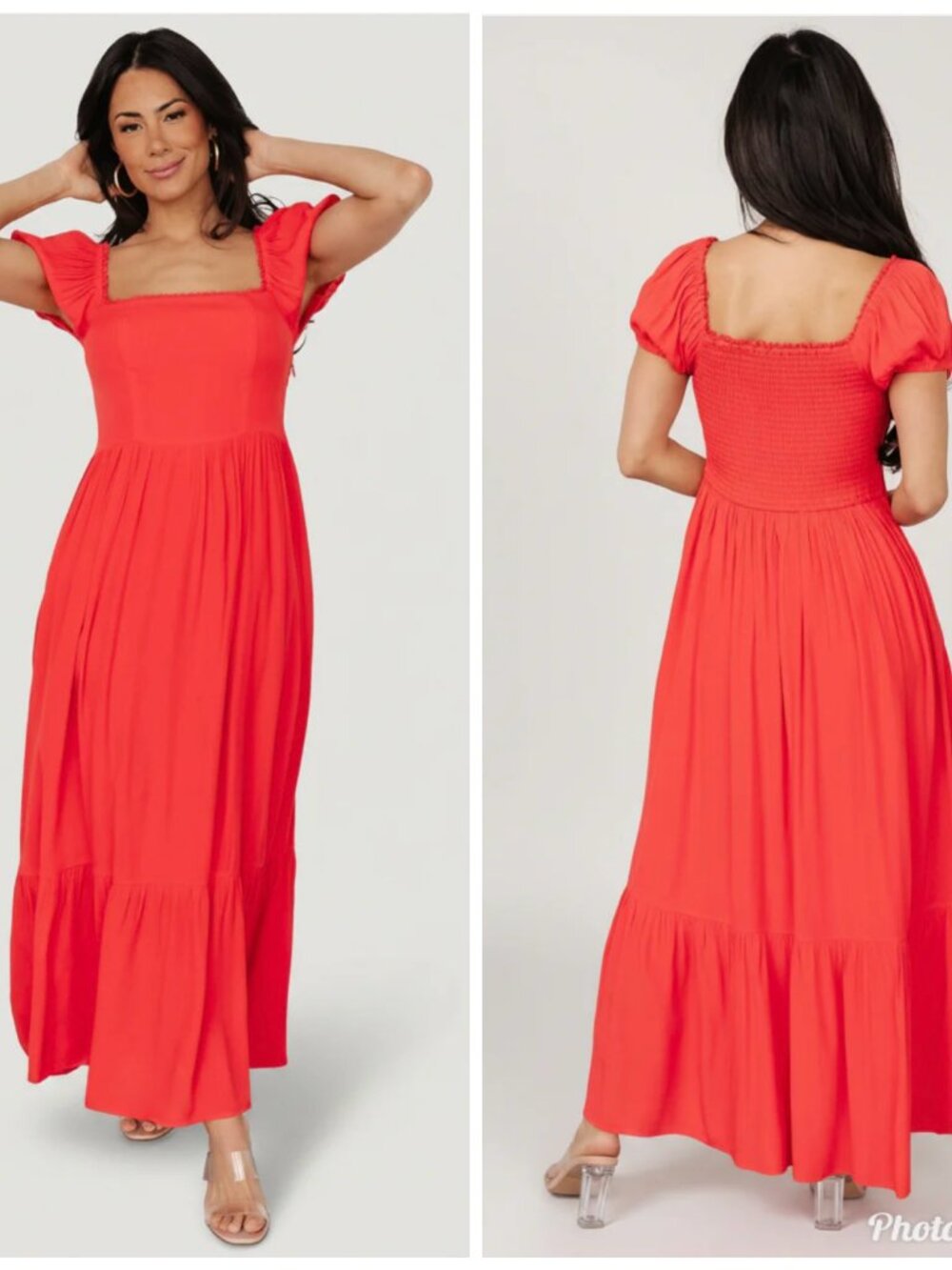 Baltic Born Dress Extra Large Ilona Cherry Red Maxi Puff Sleeve Tiered Lined